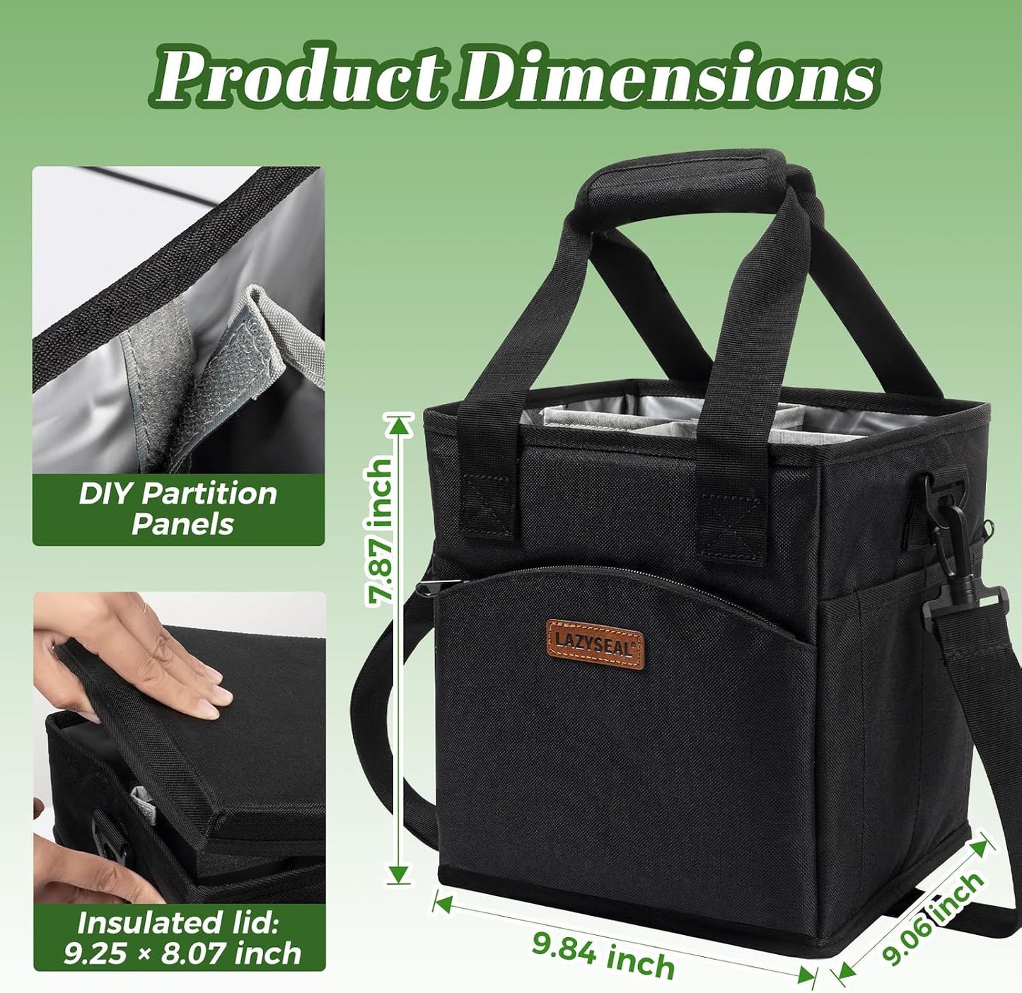 Reusable Drink Carrier with Handle, 4 Cup Capacity, Black | Foldable, reinforced bottom, multiple storage pockets, comes with shoulder strap and insulated lid