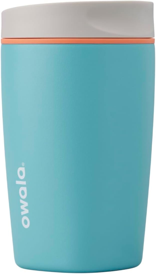 SmoothSip Slider Insulated Stainless Steel Coffee Tumbler, Reusable Iced Coffee Cup, Hot Coffee Travel Mug, BPA Free 20 oz, Grey/Blue (High Dive)