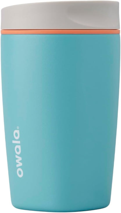 SmoothSip Slider Insulated Stainless Steel Coffee Tumbler, Reusable Iced Coffee Cup, Hot Coffee Travel Mug, BPA Free 20 oz, Grey/Blue (High Dive)