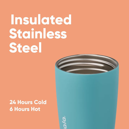 SmoothSip Slider Insulated Stainless Steel Coffee Tumbler, Reusable Iced Coffee Cup, Hot Coffee Travel Mug, BPA Free 20 oz, Grey/Blue (High Dive)