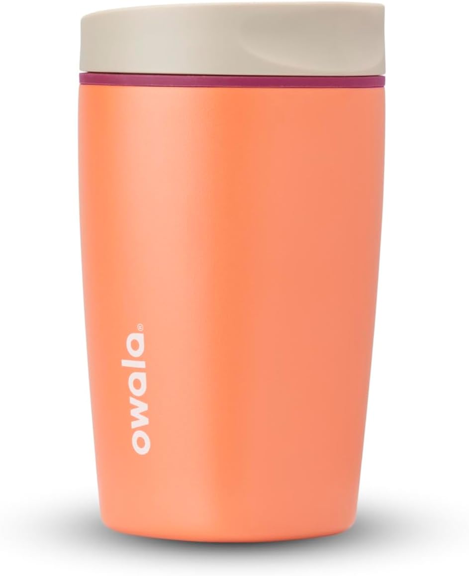 SmoothSip Slider Insulated Stainless Steel Coffee Tumbler, Reusable Iced Coffee Cup, Hot Coffee Travel Mug, BPA Free 20 oz, Grey/Blue (High Dive)