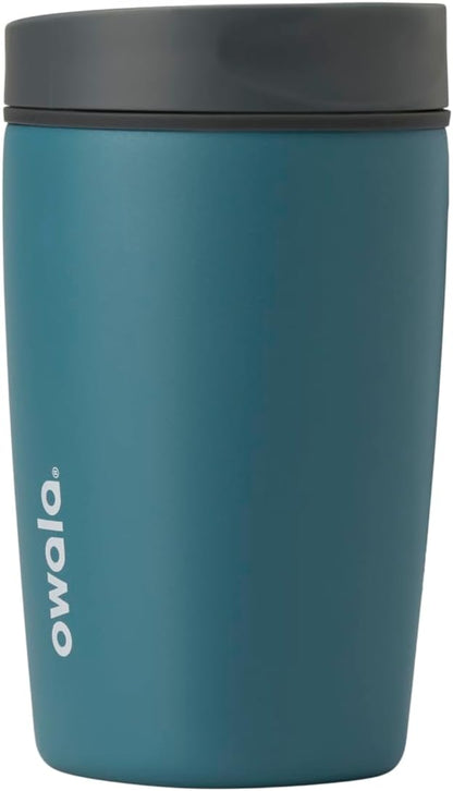 SmoothSip Slider Insulated Stainless Steel Coffee Tumbler, Reusable Iced Coffee Cup, Hot Coffee Travel Mug, BPA Free 20 oz, Grey/Blue (High Dive)