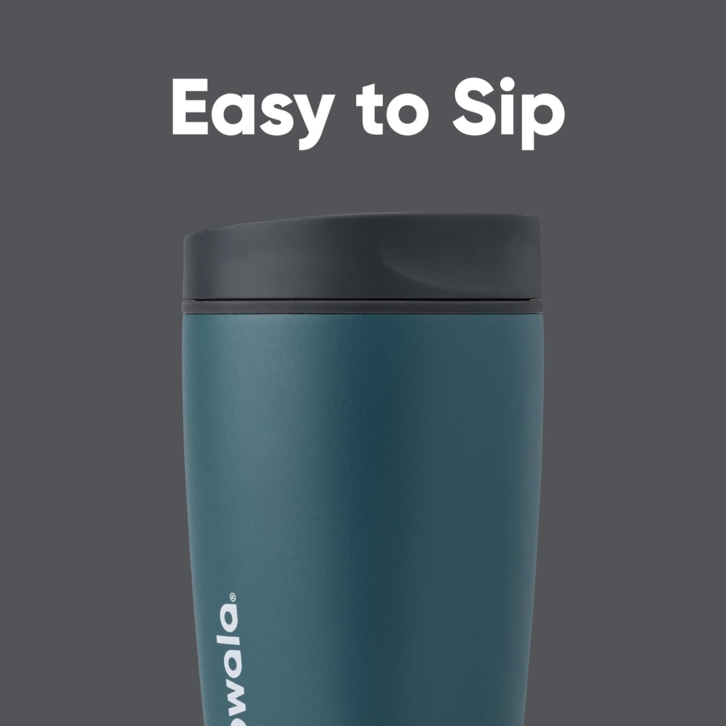 SmoothSip Slider Insulated Stainless Steel Coffee Tumbler, Reusable Iced Coffee Cup, Hot Coffee Travel Mug, BPA Free 20 oz, Grey/Blue (High Dive)