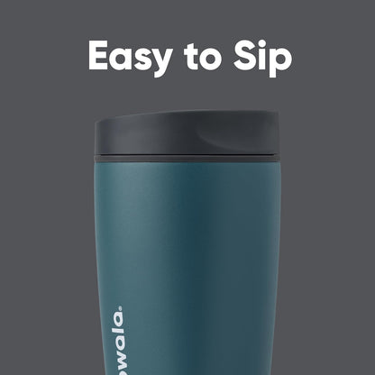 SmoothSip Slider Insulated Stainless Steel Coffee Tumbler, Reusable Iced Coffee Cup, Hot Coffee Travel Mug, BPA Free 20 oz, Grey/Blue (High Dive)