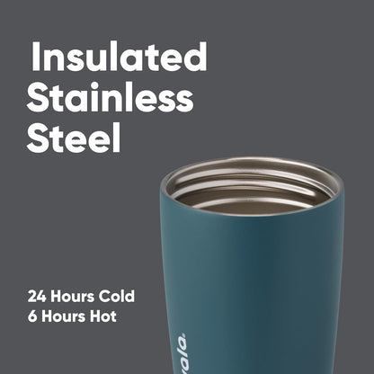 SmoothSip Slider Insulated Stainless Steel Coffee Tumbler, Reusable Iced Coffee Cup, Hot Coffee Travel Mug, BPA Free 20 oz, Grey/Blue (High Dive)