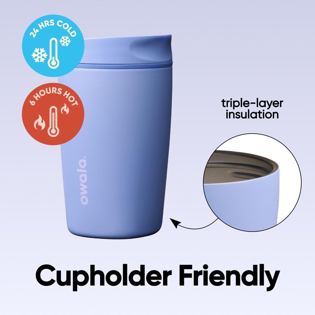 SmoothSip Slider Insulated Stainless Steel Coffee Tumbler, Reusable Iced Coffee Cup, Hot Coffee Travel Mug, BPA Free 20 oz, Grey/Blue (High Dive)