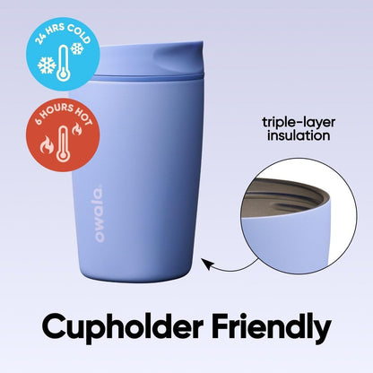SmoothSip Slider Insulated Stainless Steel Coffee Tumbler, Reusable Iced Coffee Cup, Hot Coffee Travel Mug, BPA Free 20 oz, Grey/Blue (High Dive)