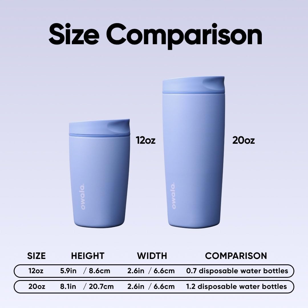 SmoothSip Slider Insulated Stainless Steel Coffee Tumbler, Reusable Iced Coffee Cup, Hot Coffee Travel Mug, BPA Free 20 oz, Grey/Blue (High Dive)