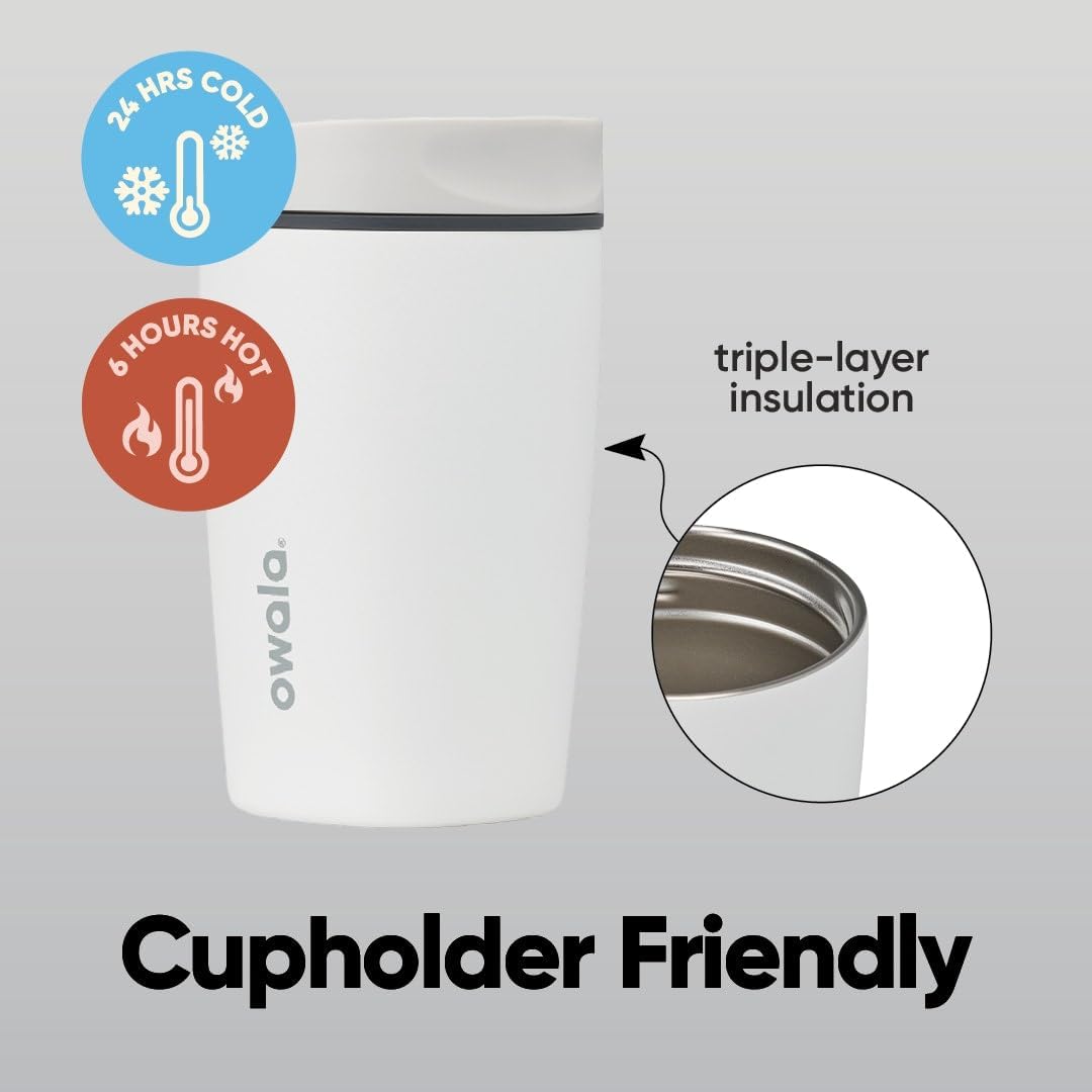 SmoothSip Slider Insulated Stainless Steel Coffee Tumbler, Reusable Iced Coffee Cup, Hot Coffee Travel Mug, BPA Free 20 oz, Grey/Blue (High Dive)