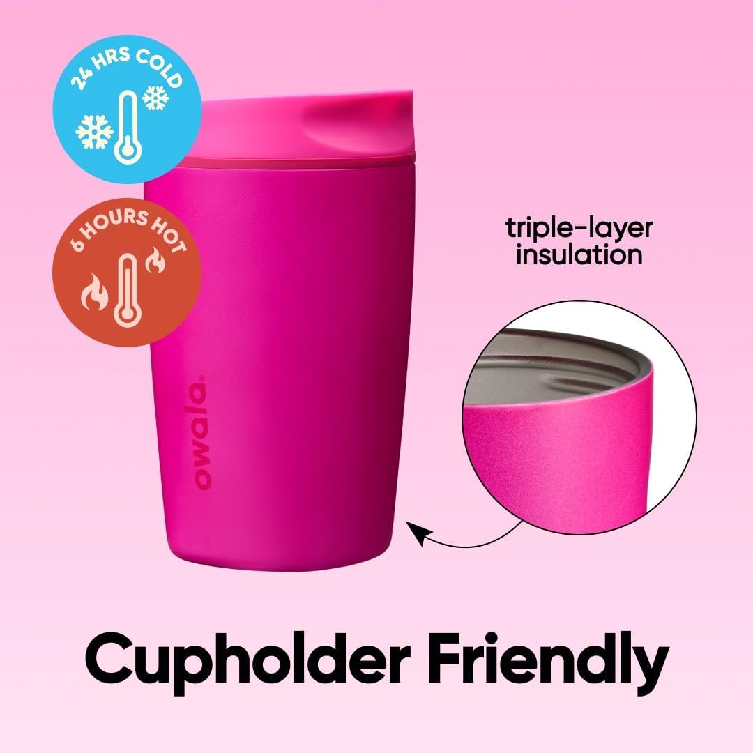 SmoothSip Slider Insulated Stainless Steel Coffee Tumbler, Reusable Iced Coffee Cup, Hot Coffee Travel Mug, BPA Free 20 oz, Grey/Blue (High Dive)