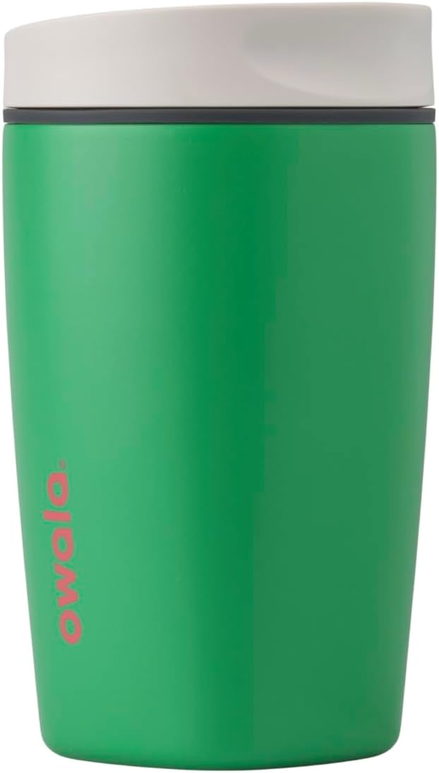 SmoothSip Slider Insulated Stainless Steel Coffee Tumbler, Reusable Iced Coffee Cup, Hot Coffee Travel Mug, BPA Free 20 oz, Grey/Blue (High Dive)
