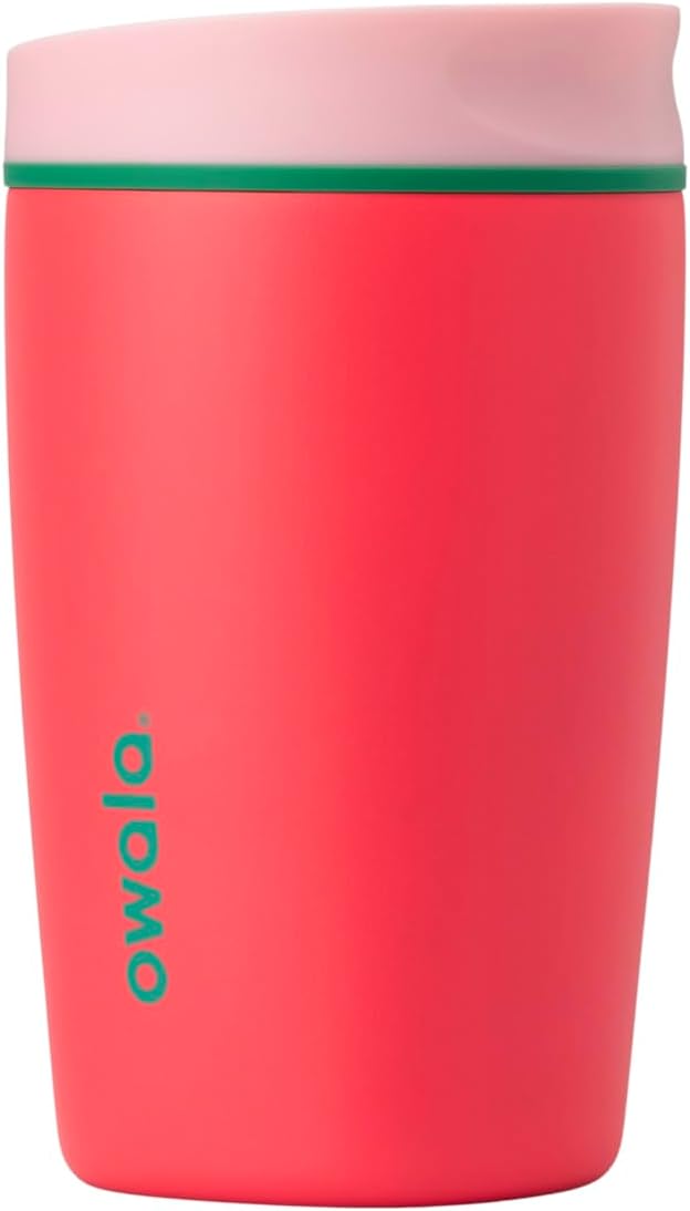 SmoothSip Slider Insulated Stainless Steel Coffee Tumbler, Reusable Iced Coffee Cup, Hot Coffee Travel Mug, BPA Free 20 oz, Grey/Blue (High Dive)