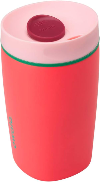 SmoothSip Slider Insulated Stainless Steel Coffee Tumbler, Reusable Iced Coffee Cup, Hot Coffee Travel Mug, BPA Free 20 oz, Grey/Blue (High Dive)