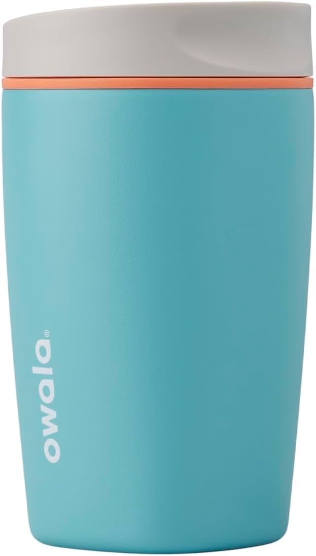 SmoothSip Slider Insulated Stainless Steel Coffee Tumbler, Reusable Iced Coffee Cup, Hot Coffee Travel Mug, BPA Free 20 oz, Grey/Blue (High Dive)