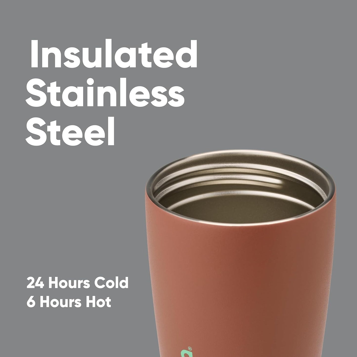 SmoothSip Slider Insulated Stainless Steel Coffee Tumbler, Reusable Iced Coffee Cup, Hot Coffee Travel Mug, BPA Free 20 oz, Grey/Blue (High Dive)