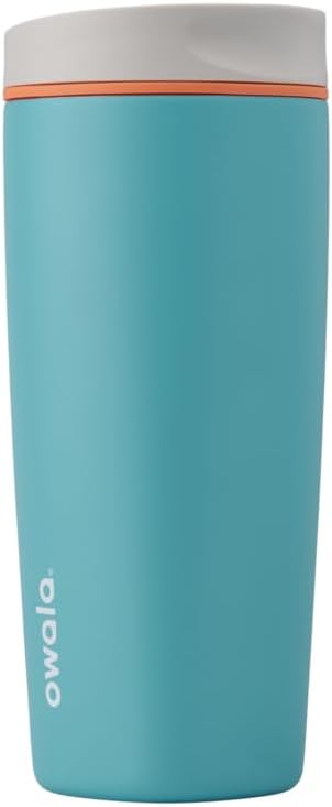 SmoothSip Slider Insulated Stainless Steel Coffee Tumbler, Reusable Iced Coffee Cup, Hot Coffee Travel Mug, BPA Free 20 oz, Grey/Blue (High Dive)