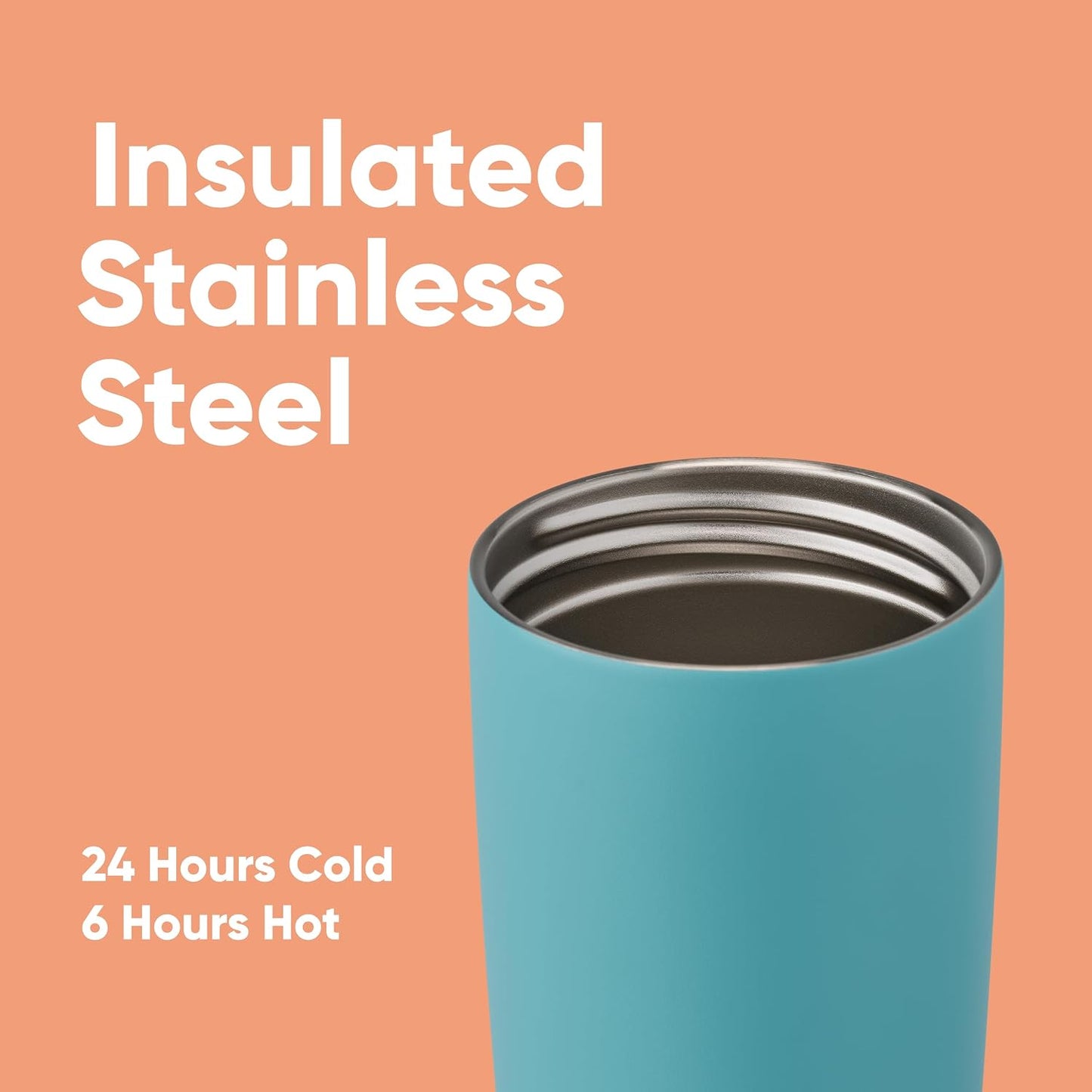 SmoothSip Slider Insulated Stainless Steel Coffee Tumbler, Reusable Iced Coffee Cup, Hot Coffee Travel Mug, BPA Free 20 oz, Grey/Blue (High Dive)