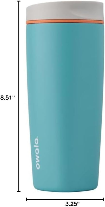 SmoothSip Slider Insulated Stainless Steel Coffee Tumbler, Reusable Iced Coffee Cup, Hot Coffee Travel Mug, BPA Free 20 oz, Grey/Blue (High Dive)