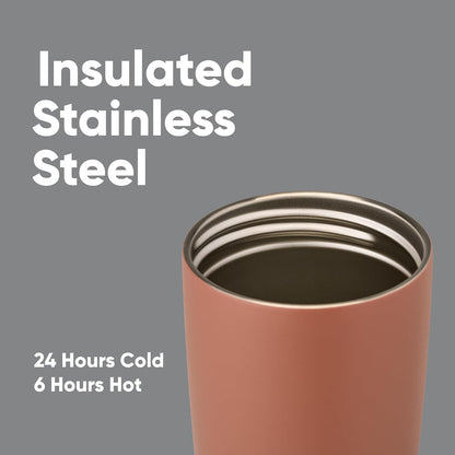 SmoothSip Slider Insulated Stainless Steel Coffee Tumbler, Reusable Iced Coffee Cup, Hot Coffee Travel Mug, BPA Free 20 oz, Grey/Blue (High Dive)