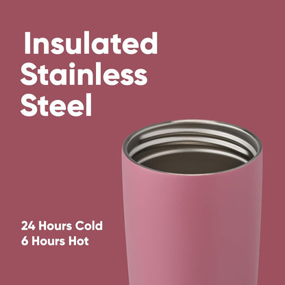 SmoothSip Slider Insulated Stainless Steel Coffee Tumbler, Reusable Iced Coffee Cup, Hot Coffee Travel Mug, BPA Free 20 oz, Grey/Blue (High Dive)