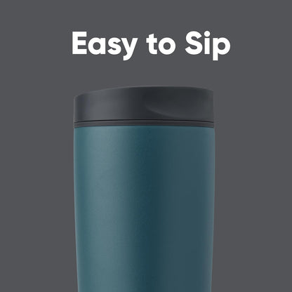 SmoothSip Slider Insulated Stainless Steel Coffee Tumbler, Reusable Iced Coffee Cup, Hot Coffee Travel Mug, BPA Free 20 oz, Grey/Blue (High Dive)