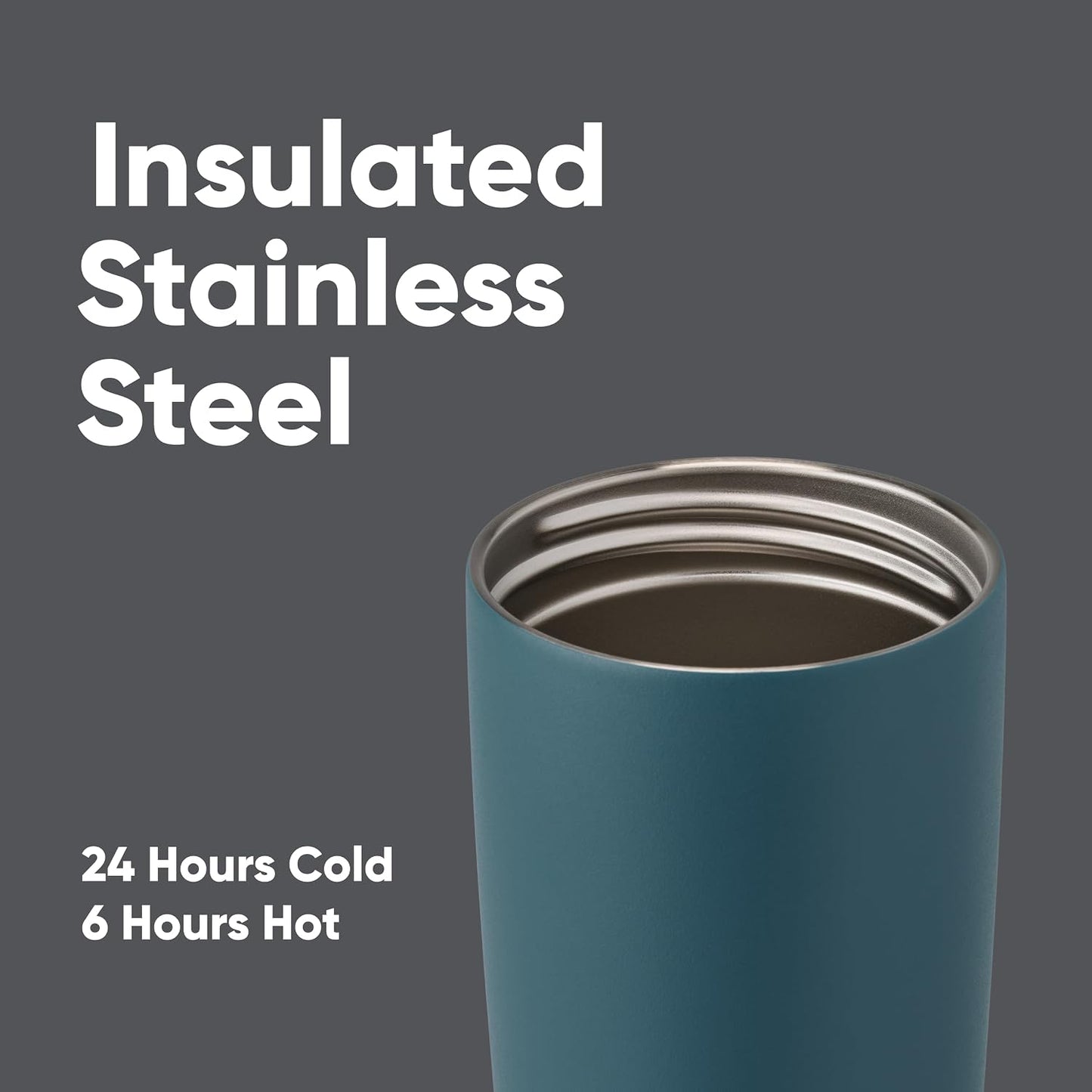 SmoothSip Slider Insulated Stainless Steel Coffee Tumbler, Reusable Iced Coffee Cup, Hot Coffee Travel Mug, BPA Free 20 oz, Grey/Blue (High Dive)