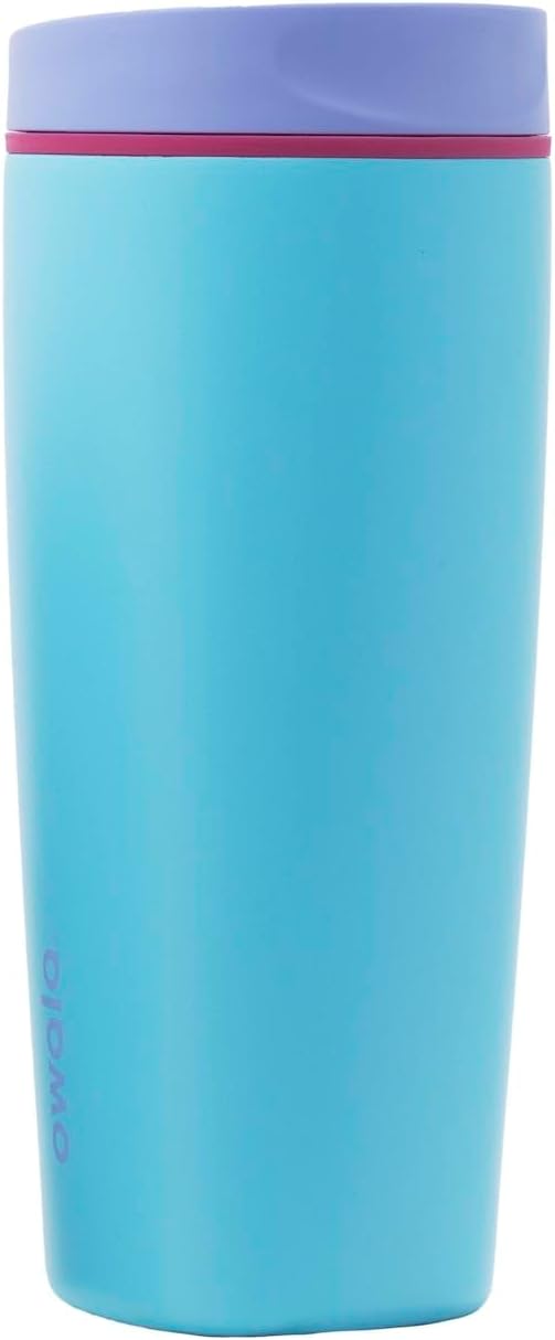 SmoothSip Slider Insulated Stainless Steel Coffee Tumbler, Reusable Iced Coffee Cup, Hot Coffee Travel Mug, BPA Free 20 oz, Grey/Blue (High Dive)