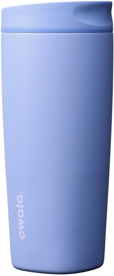 SmoothSip Slider Insulated Stainless Steel Coffee Tumbler, Reusable Iced Coffee Cup, Hot Coffee Travel Mug, BPA Free 20 oz, Grey/Blue (High Dive)