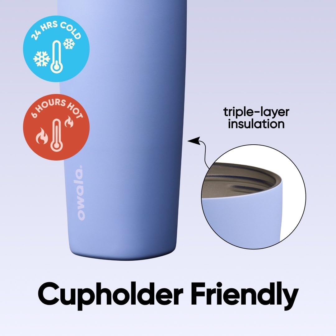 SmoothSip Slider Insulated Stainless Steel Coffee Tumbler, Reusable Iced Coffee Cup, Hot Coffee Travel Mug, BPA Free 20 oz, Grey/Blue (High Dive)
