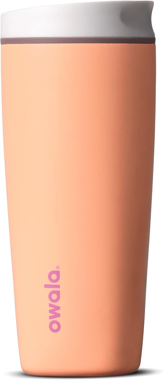 SmoothSip Slider Insulated Stainless Steel Coffee Tumbler, Reusable Iced Coffee Cup, Hot Coffee Travel Mug, BPA Free 20 oz, Grey/Blue (High Dive)