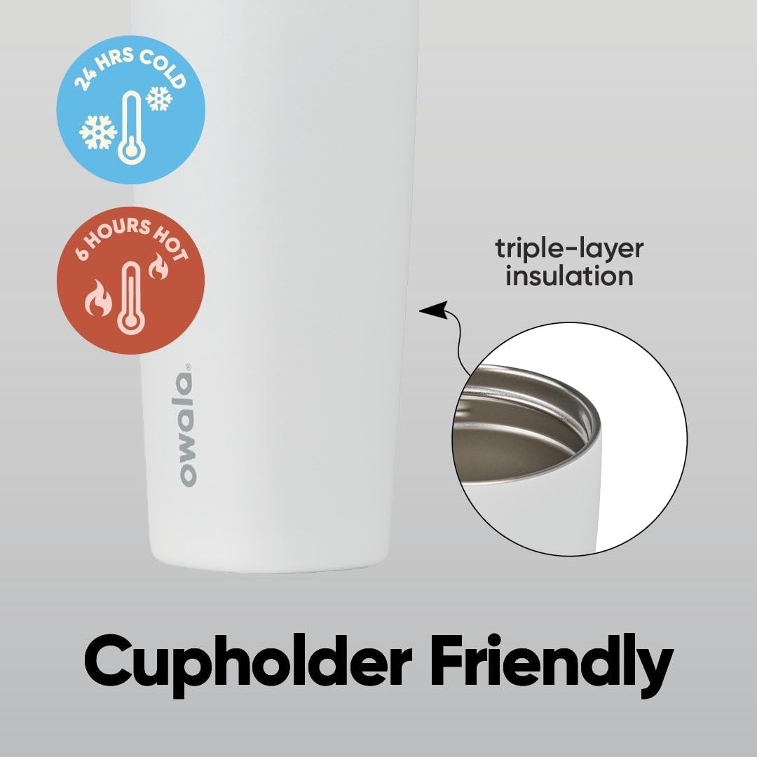 SmoothSip Slider Insulated Stainless Steel Coffee Tumbler, Reusable Iced Coffee Cup, Hot Coffee Travel Mug, BPA Free 20 oz, Grey/Blue (High Dive)