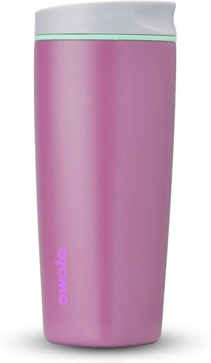 SmoothSip Slider Insulated Stainless Steel Coffee Tumbler, Reusable Iced Coffee Cup, Hot Coffee Travel Mug, BPA Free 20 oz, Grey/Blue (High Dive)