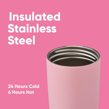 SmoothSip Slider Insulated Stainless Steel Coffee Tumbler, Reusable Iced Coffee Cup, Hot Coffee Travel Mug, BPA Free 20 oz, Grey/Blue (High Dive)