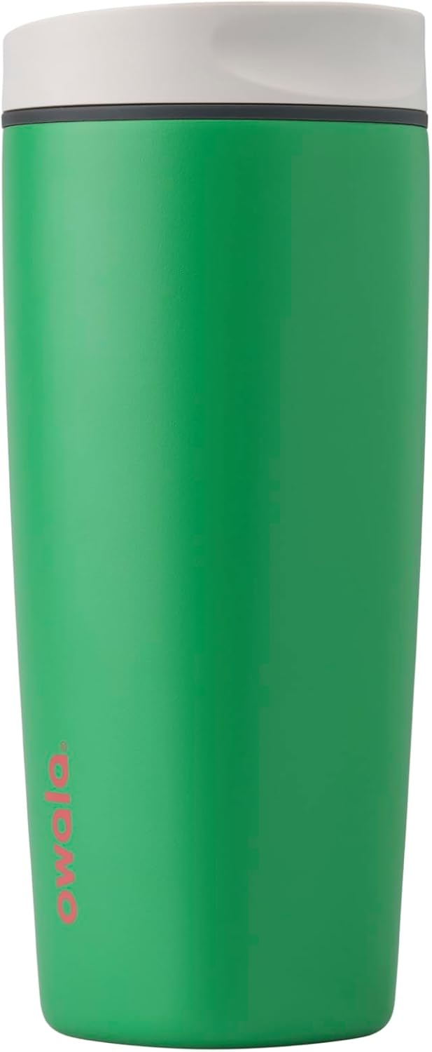 SmoothSip Slider Insulated Stainless Steel Coffee Tumbler, Reusable Iced Coffee Cup, Hot Coffee Travel Mug, BPA Free 20 oz, Grey/Blue (High Dive)
