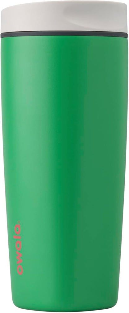 SmoothSip Slider Insulated Stainless Steel Coffee Tumbler, Reusable Iced Coffee Cup, Hot Coffee Travel Mug, BPA Free 20 oz, Grey/Blue (High Dive)