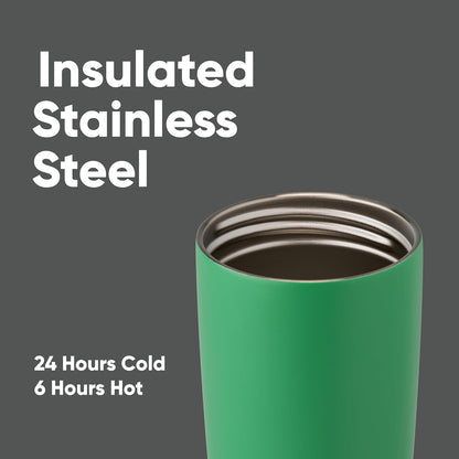 SmoothSip Slider Insulated Stainless Steel Coffee Tumbler, Reusable Iced Coffee Cup, Hot Coffee Travel Mug, BPA Free 20 oz, Grey/Blue (High Dive)