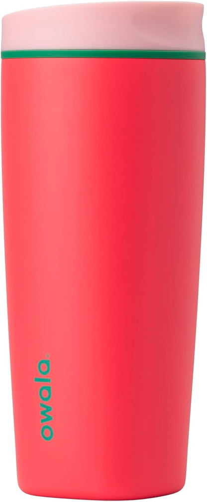 SmoothSip Slider Insulated Stainless Steel Coffee Tumbler, Reusable Iced Coffee Cup, Hot Coffee Travel Mug, BPA Free 20 oz, Grey/Blue (High Dive)