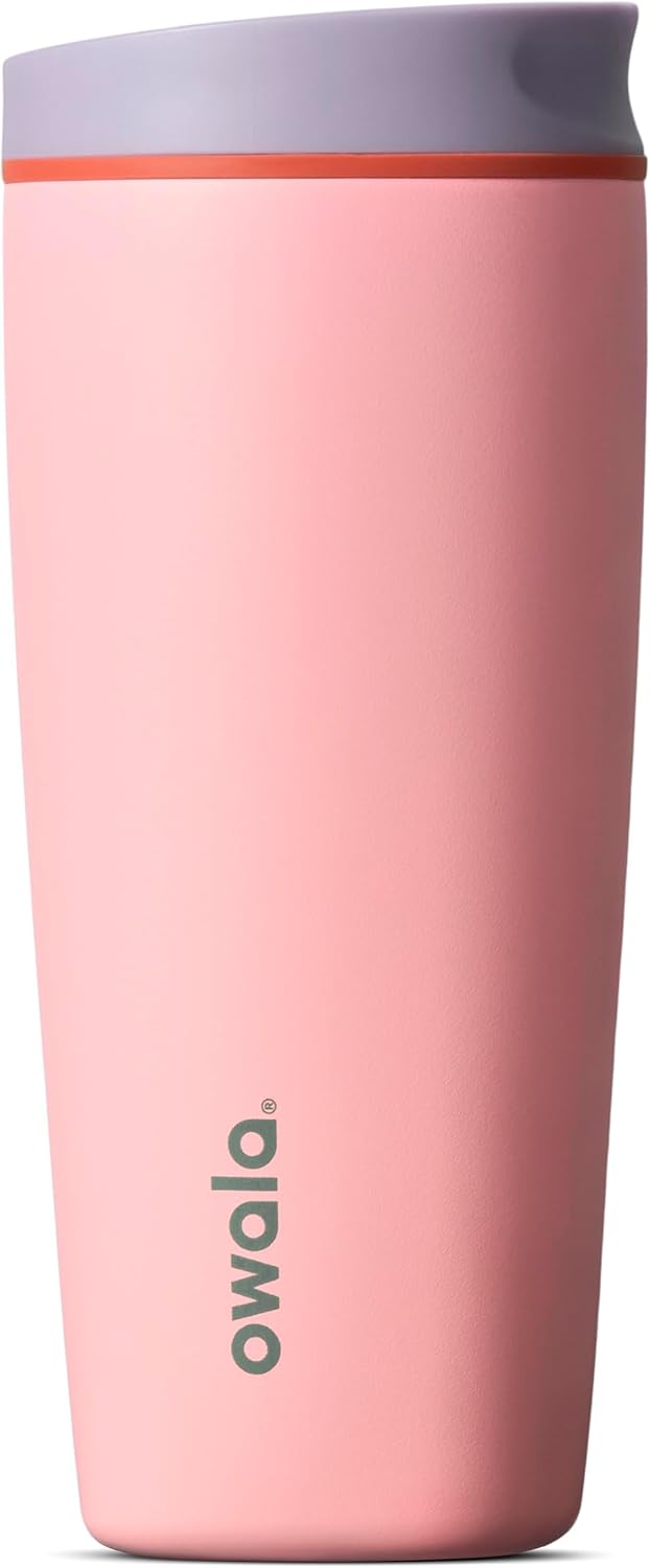 SmoothSip Slider Insulated Stainless Steel Coffee Tumbler, Reusable Iced Coffee Cup, Hot Coffee Travel Mug, BPA Free 20 oz, Grey/Blue (High Dive)