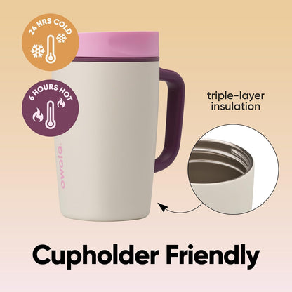 SmoothSip Slider Insulated Stainless Steel Coffee Tumbler, Reusable Iced Coffee Cup, Hot Coffee Travel Mug, BPA Free 20 oz, Grey/Blue (High Dive)