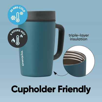 SmoothSip Slider Insulated Stainless Steel Coffee Tumbler, Reusable Iced Coffee Cup, Hot Coffee Travel Mug, BPA Free 20 oz, Grey/Blue (High Dive)