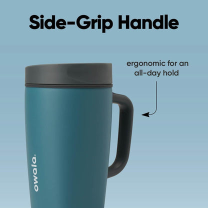 SmoothSip Slider Insulated Stainless Steel Coffee Tumbler, Reusable Iced Coffee Cup, Hot Coffee Travel Mug, BPA Free 20 oz, Grey/Blue (High Dive)