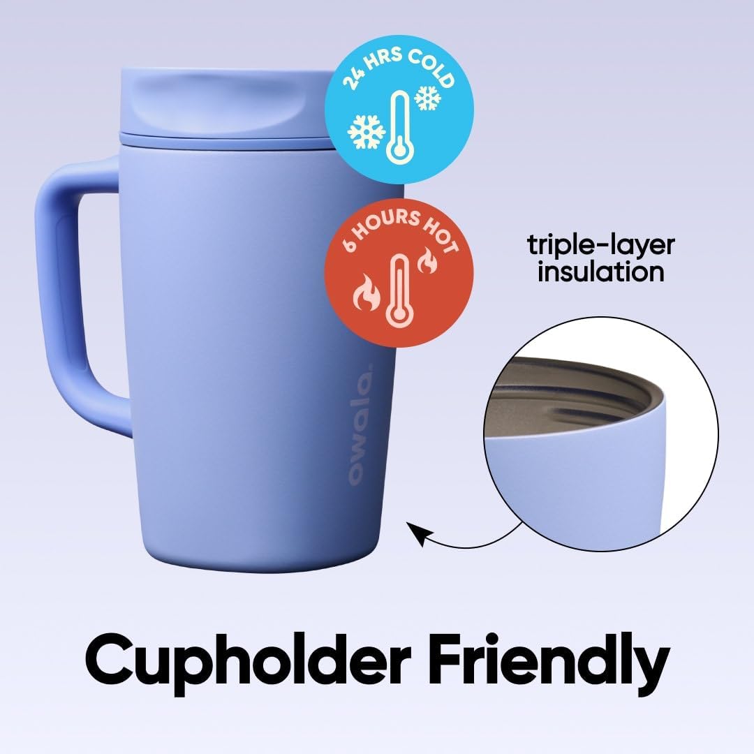SmoothSip Slider Insulated Stainless Steel Coffee Tumbler, Reusable Iced Coffee Cup, Hot Coffee Travel Mug, BPA Free 20 oz, Grey/Blue (High Dive)