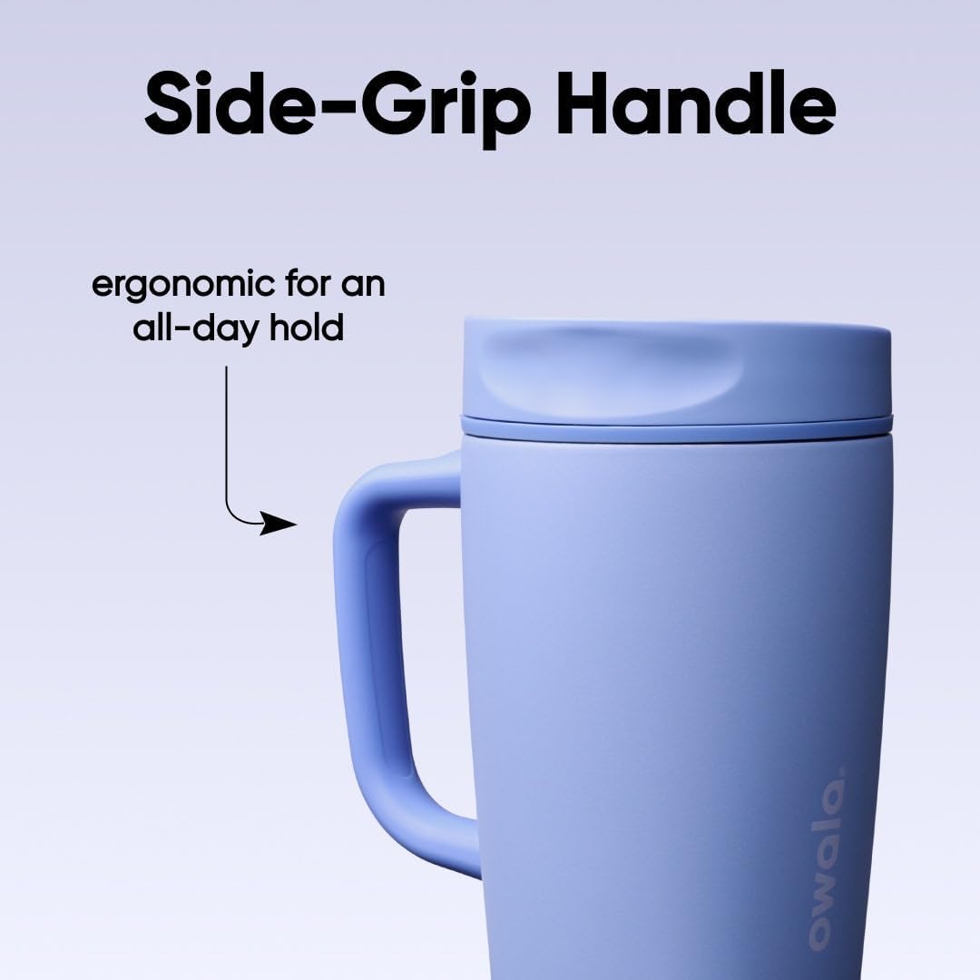 SmoothSip Slider Insulated Stainless Steel Coffee Tumbler, Reusable Iced Coffee Cup, Hot Coffee Travel Mug, BPA Free 20 oz, Grey/Blue (High Dive)