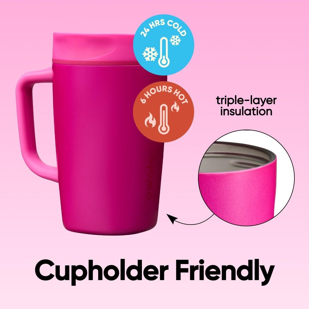 SmoothSip Slider Insulated Stainless Steel Coffee Tumbler, Reusable Iced Coffee Cup, Hot Coffee Travel Mug, BPA Free 20 oz, Grey/Blue (High Dive)