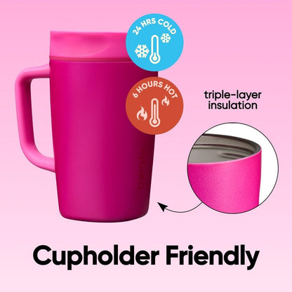 SmoothSip Slider Insulated Stainless Steel Coffee Tumbler, Reusable Iced Coffee Cup, Hot Coffee Travel Mug, BPA Free 20 oz, Grey/Blue (High Dive)