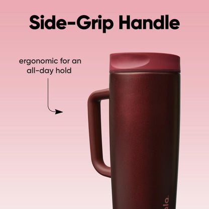 SmoothSip Slider Insulated Stainless Steel Coffee Tumbler, Reusable Iced Coffee Cup, Hot Coffee Travel Mug, BPA Free 20 oz, Grey/Blue (High Dive)