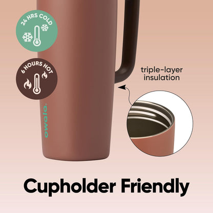 SmoothSip Slider Insulated Stainless Steel Coffee Tumbler, Reusable Iced Coffee Cup, Hot Coffee Travel Mug, BPA Free 20 oz, Grey/Blue (High Dive)