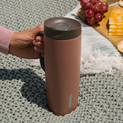 SmoothSip Slider Insulated Stainless Steel Coffee Tumbler, Reusable Iced Coffee Cup, Hot Coffee Travel Mug, BPA Free 20 oz, Grey/Blue (High Dive)