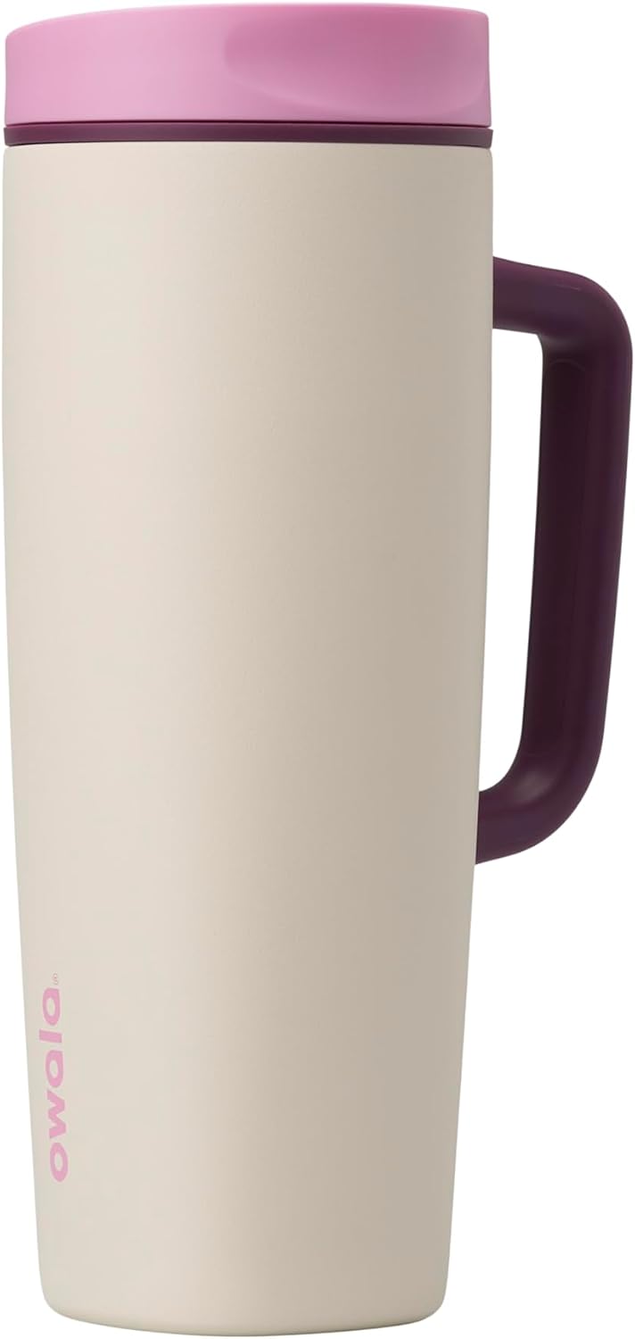 SmoothSip Slider Insulated Stainless Steel Coffee Tumbler, Reusable Iced Coffee Cup, Hot Coffee Travel Mug, BPA Free 20 oz, Grey/Blue (High Dive)