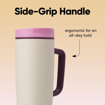 SmoothSip Slider Insulated Stainless Steel Coffee Tumbler, Reusable Iced Coffee Cup, Hot Coffee Travel Mug, BPA Free 20 oz, Grey/Blue (High Dive)